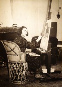 Frida Kahlo in her studio