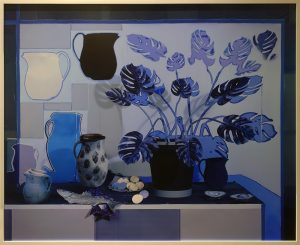 Blue Still Life with Philodendron and Fish